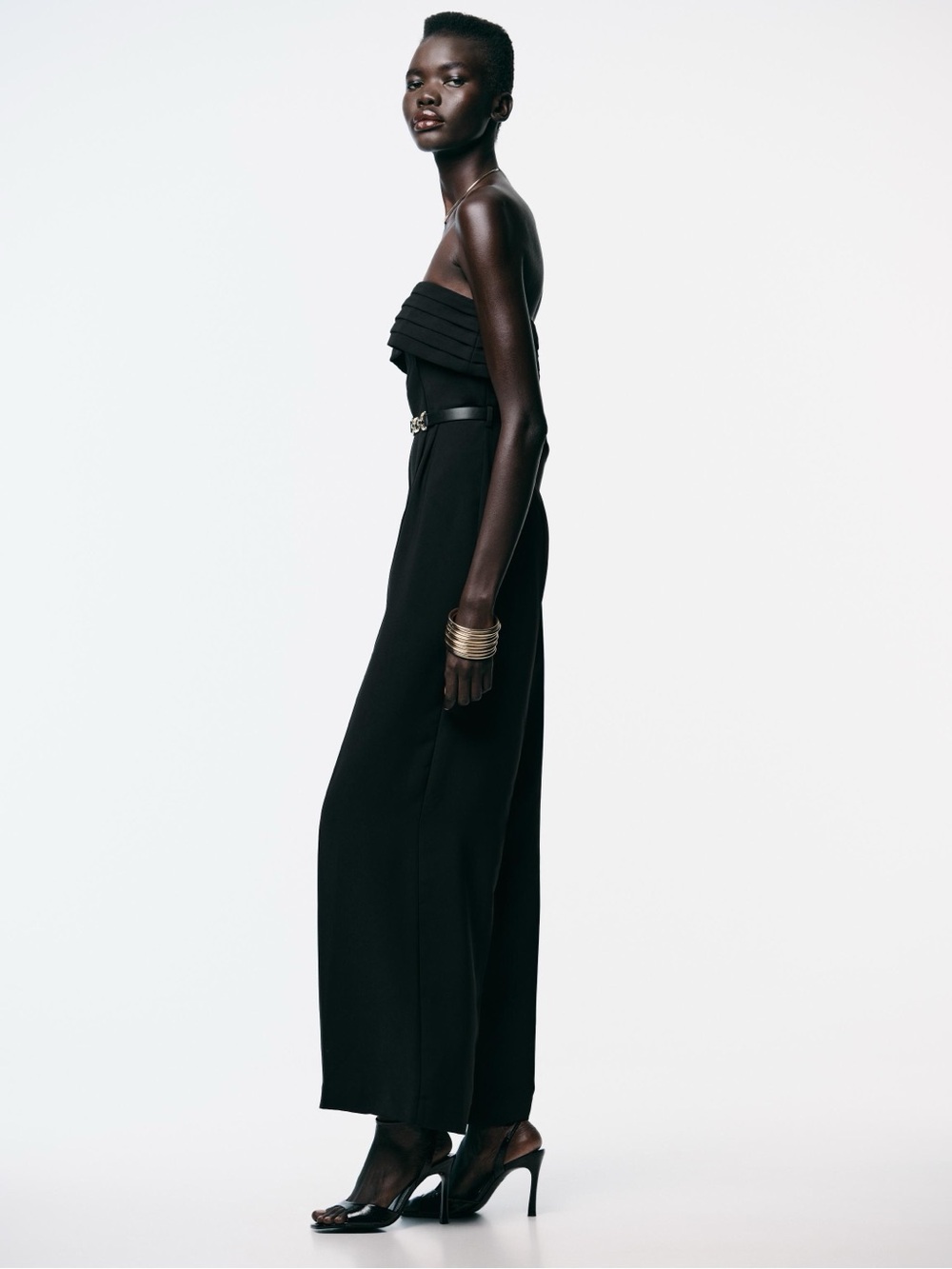 Zara Black Strapless Pleated-Waist Wide-Leg Jumpsuit - Picture 8 of 12